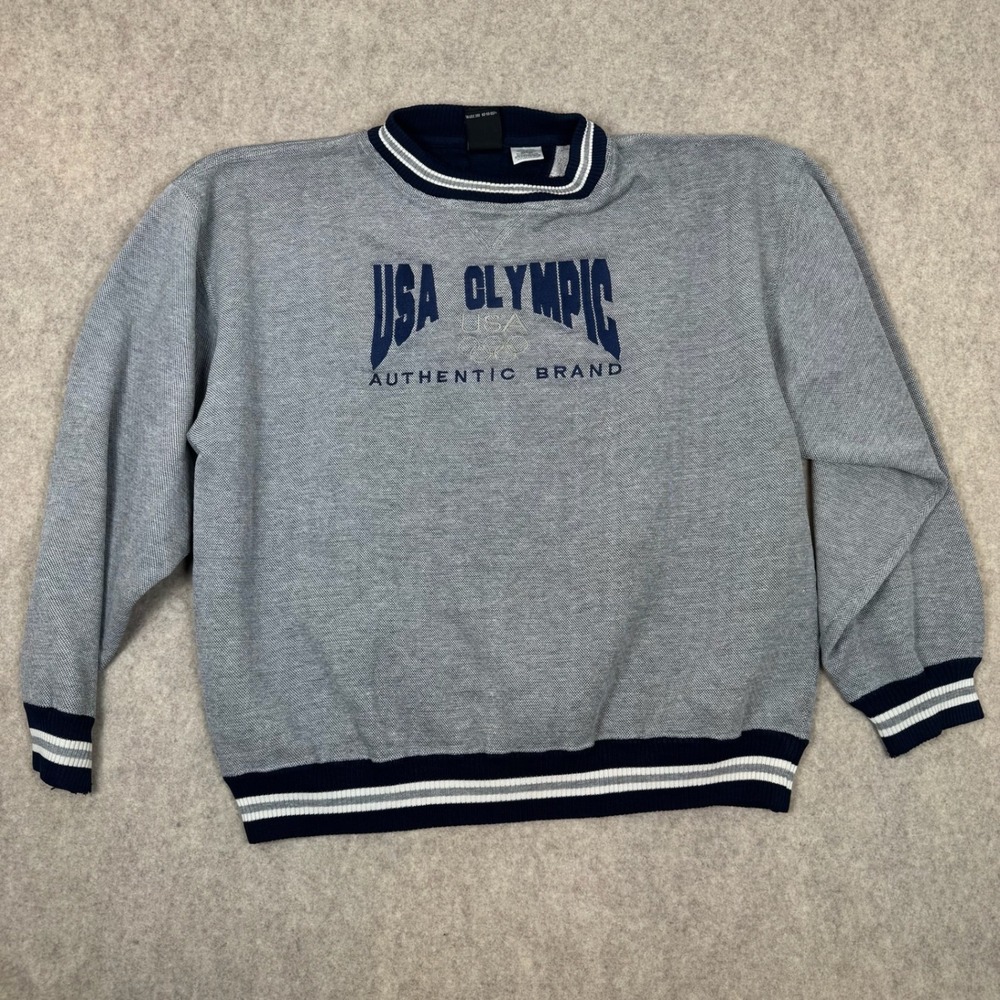 USA Olympic Sweatshirt Mens Large Grey Blue Embroidered JCPenney Vintage Style